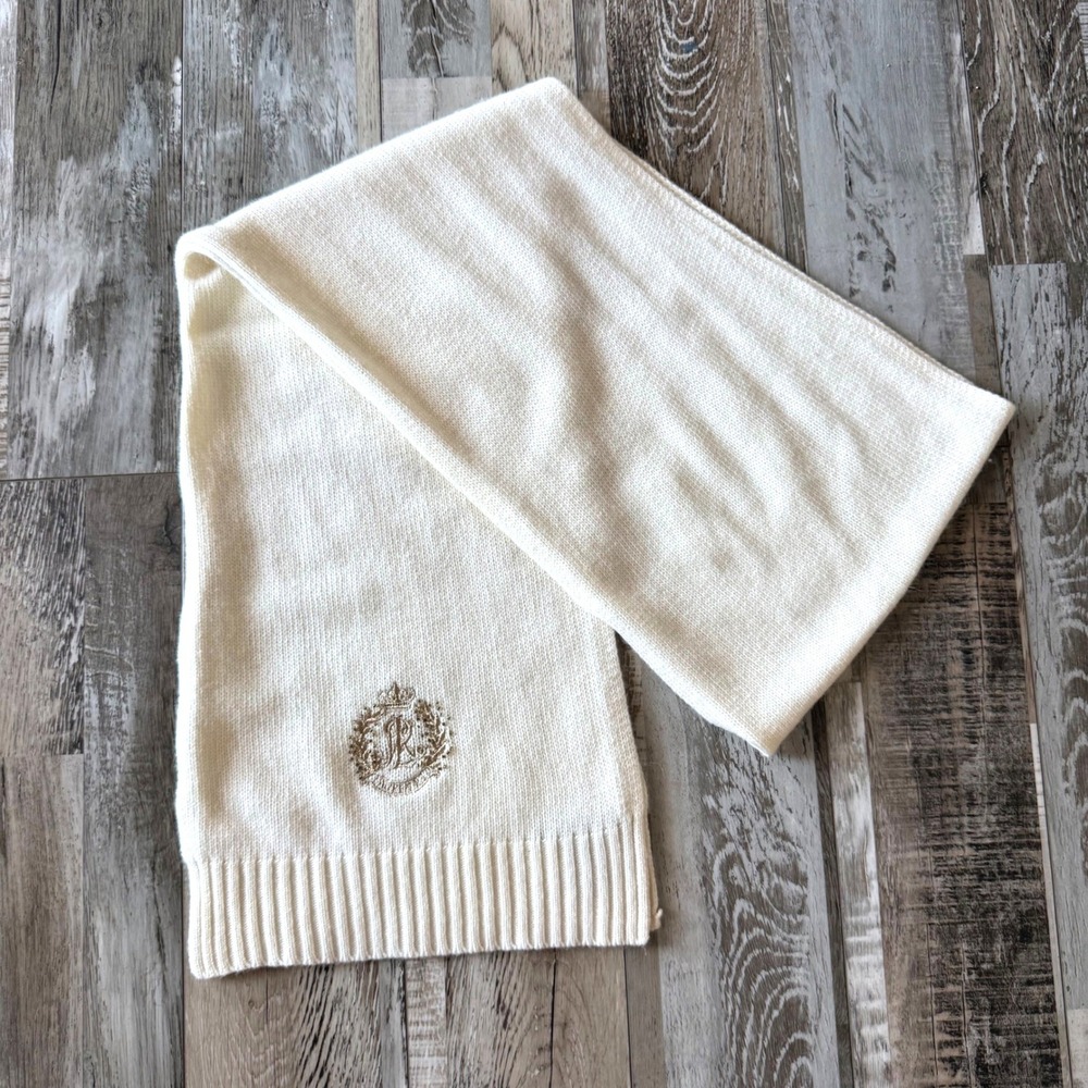 Lauren Ralph Lauren Merino Wool Alpaca Scarf Womens OS 72" Cream Crest Beaded